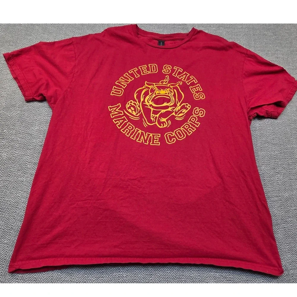 Gildan USMC United States Marine Corps Bulldog Graphic T-Shirt Red Mens 2XL